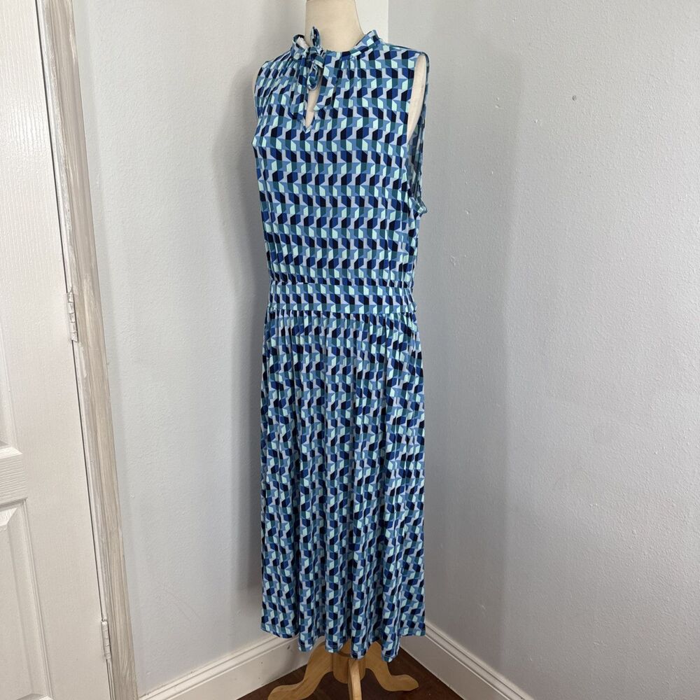 Leota‎ Dress Womens 2L Abstract Stretch Mindy Shirred Sleeveless Modest Cottage